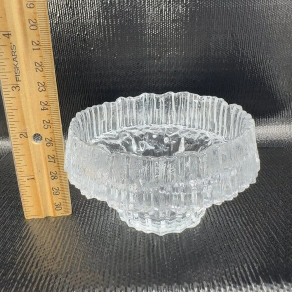 Vintage Finland Clear Glass Votive Candle Holder Textured Footed Dish‎ Bowl VTG